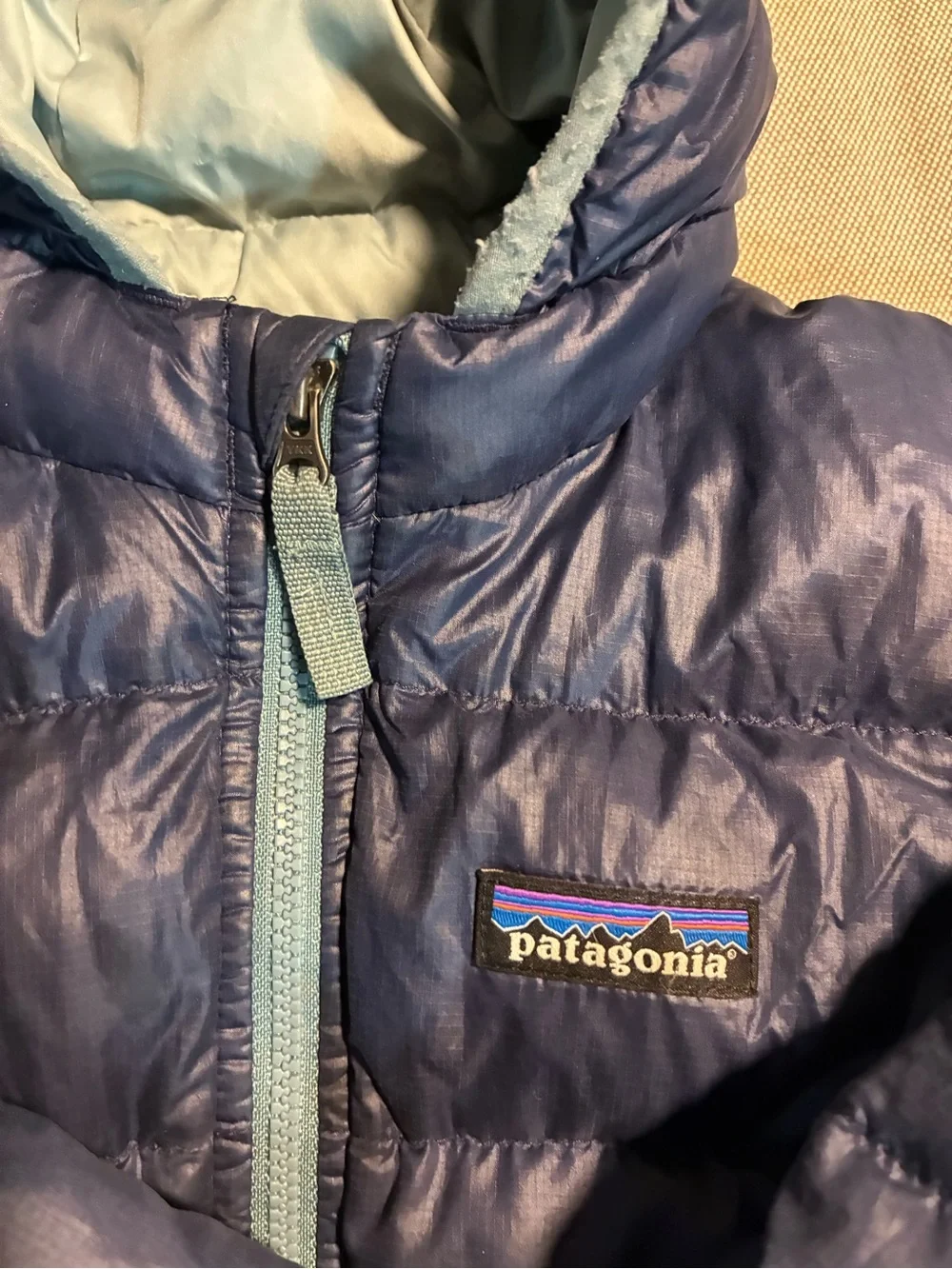 Patagonia Kids Navy and Light Blue Puffer Jacket